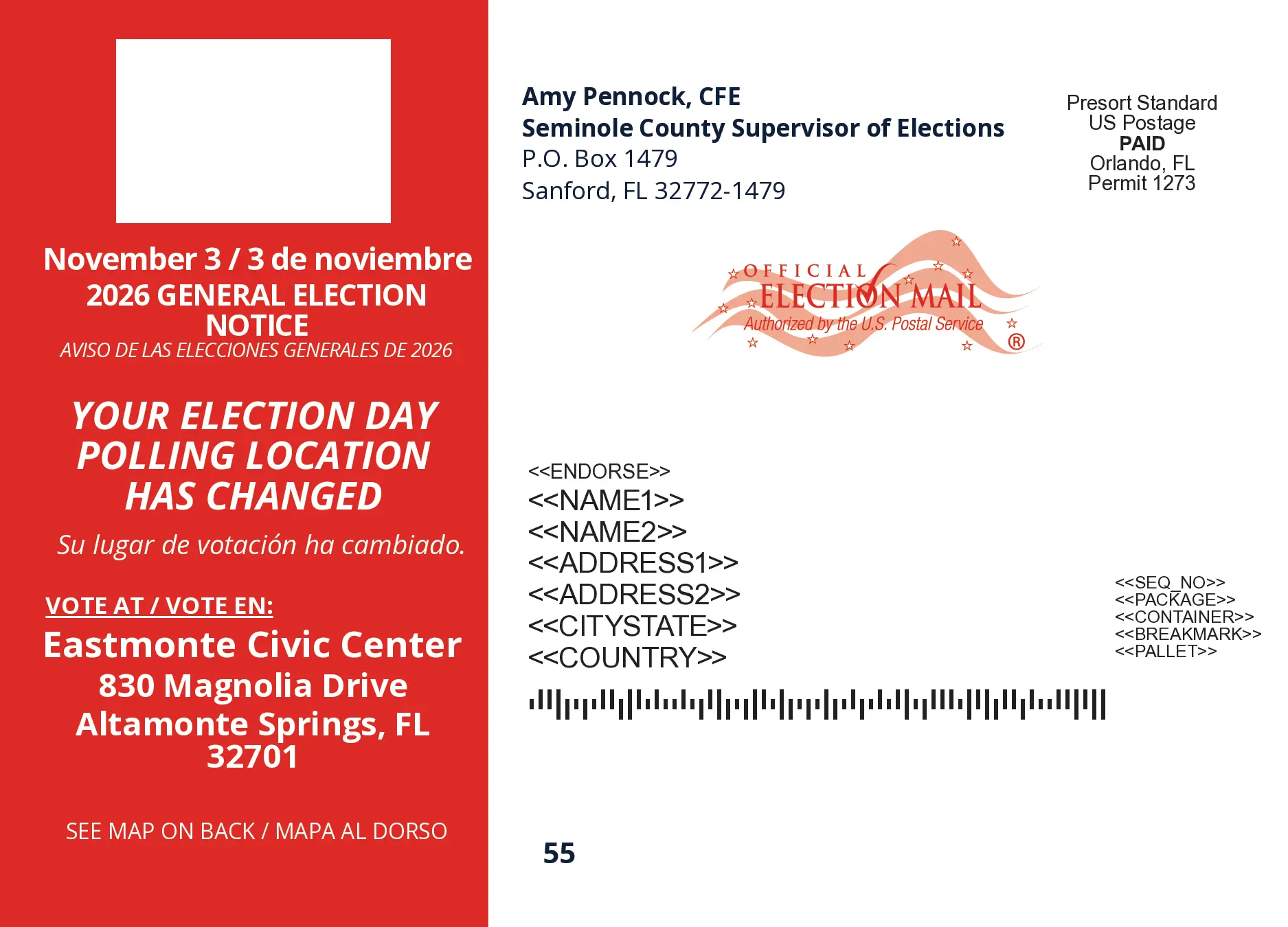 Seminole County 2026 General Election Sample Ballot (Page 1)